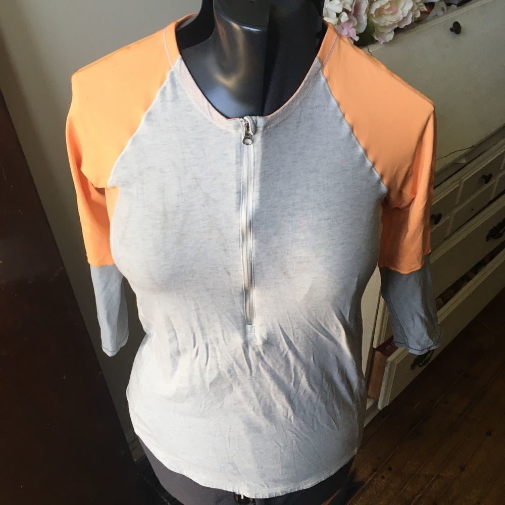 Lululemon Spincity orange and gray color block athletic shirt